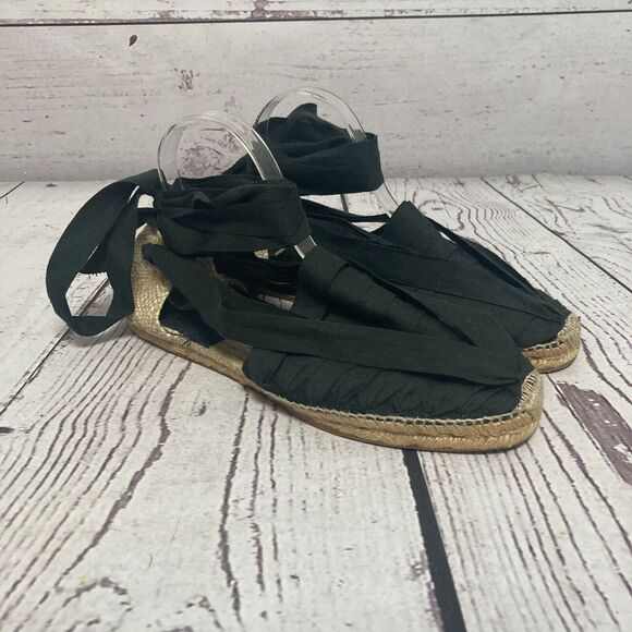 Yves Saint Laurent Espadrille‎ Sandals Womens 42EU 12 US Black Lace Up Flat Shoe - Picture 1 of 10